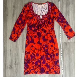 Red and Purple Floral Boden Long Sleeve Dress Women's 2